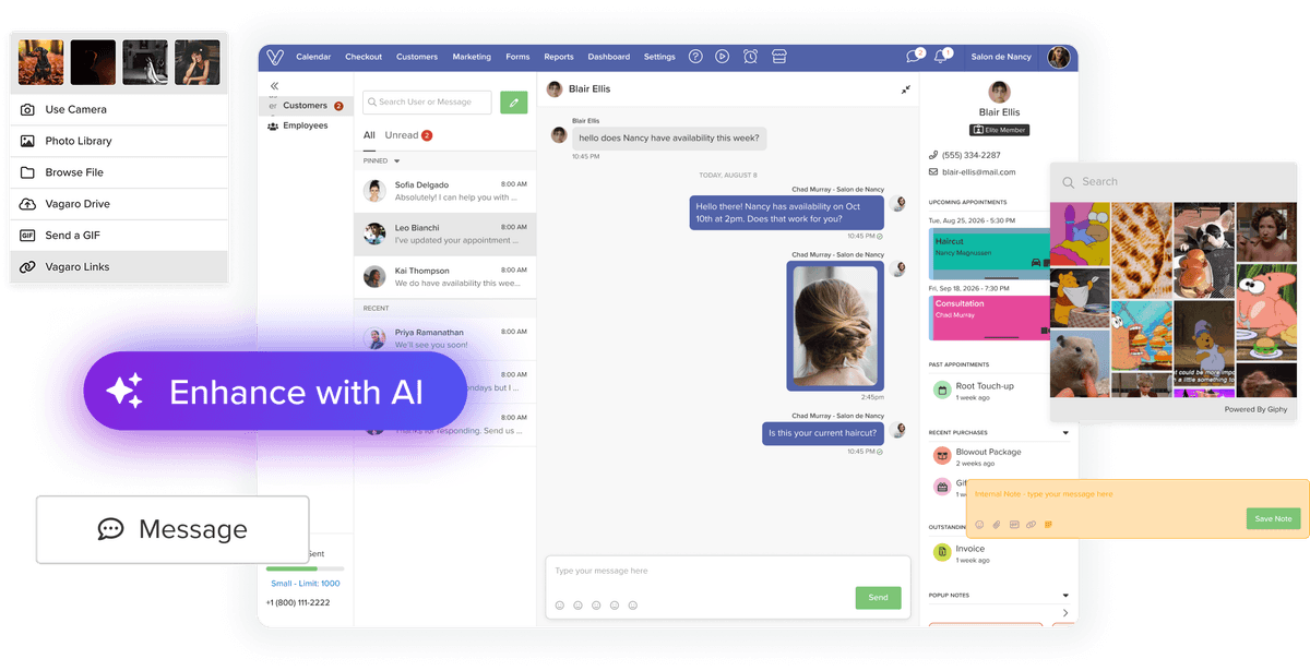 Screen displaying business two-way and team messaging app with AI capabilities