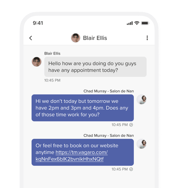 Phone displaying business two-way and team messaging app with AI capabilities