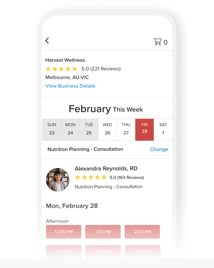 Let clients book nutrition sessions anytime