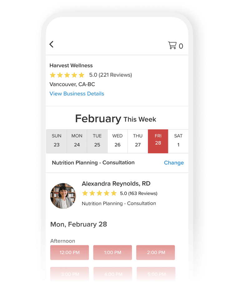 Let clients book nutrition sessions anytime