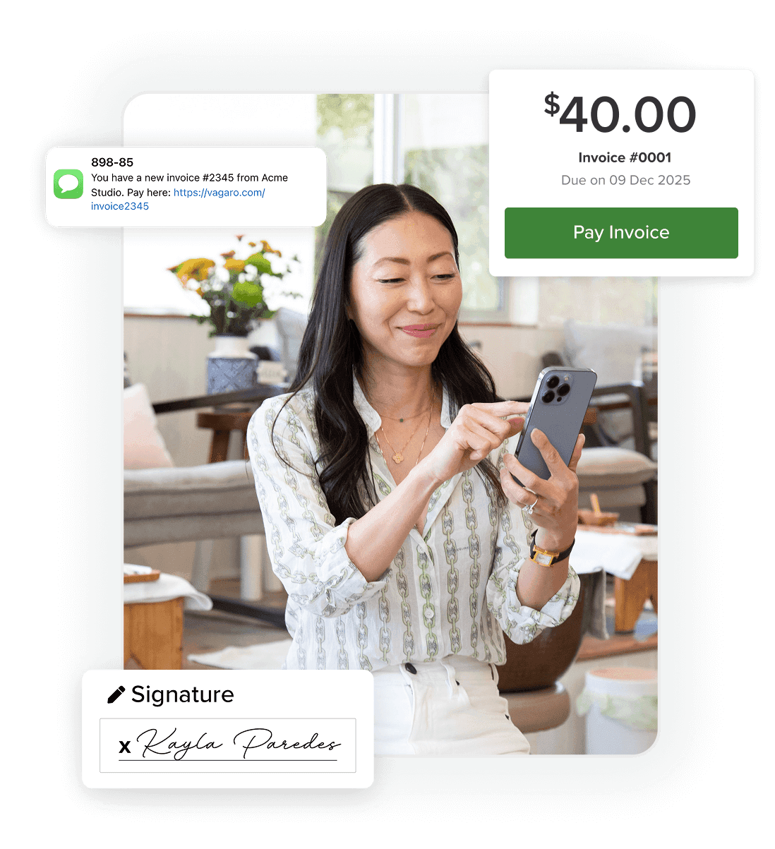 Business owner on beauty and wellness app sending invoices to customers