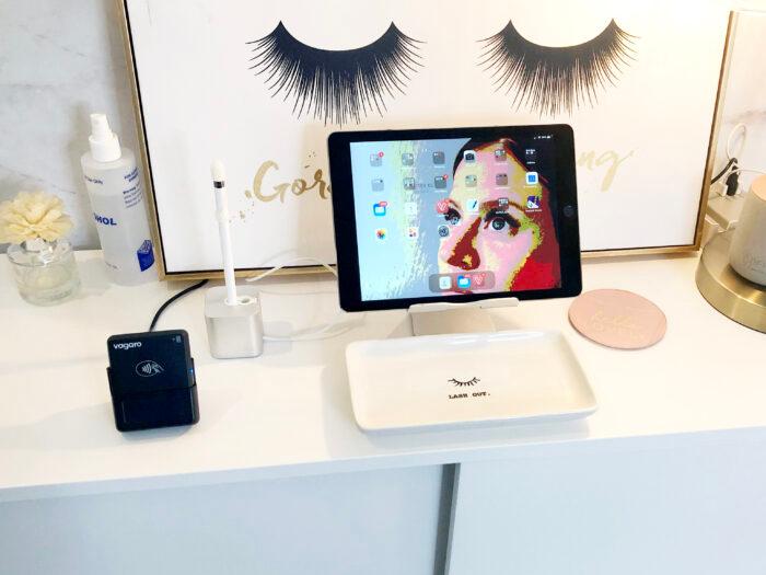 ipad and emv reader on a table